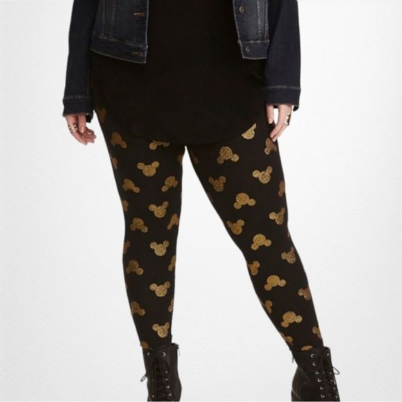 torrid Pants - Disney Torrid Mickey Mouse Glitter Gold Black High Waist Stretch Leggings Sz 3X